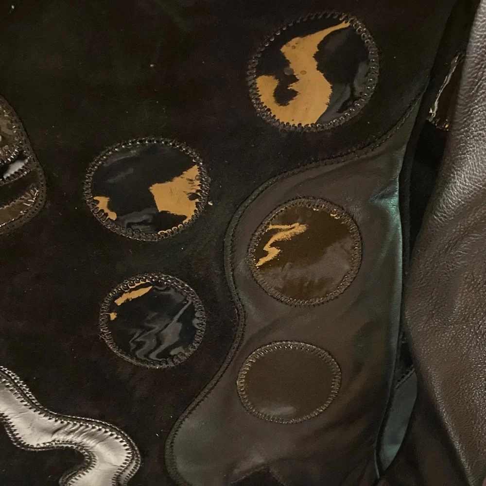 Black leather black suede and black patent Patchwork Shoulder Bag - Picture 3 of 14